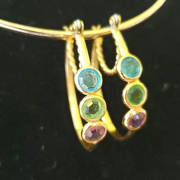 Tricolor Crystal Hoop Earrings - Picture 1 of 3
